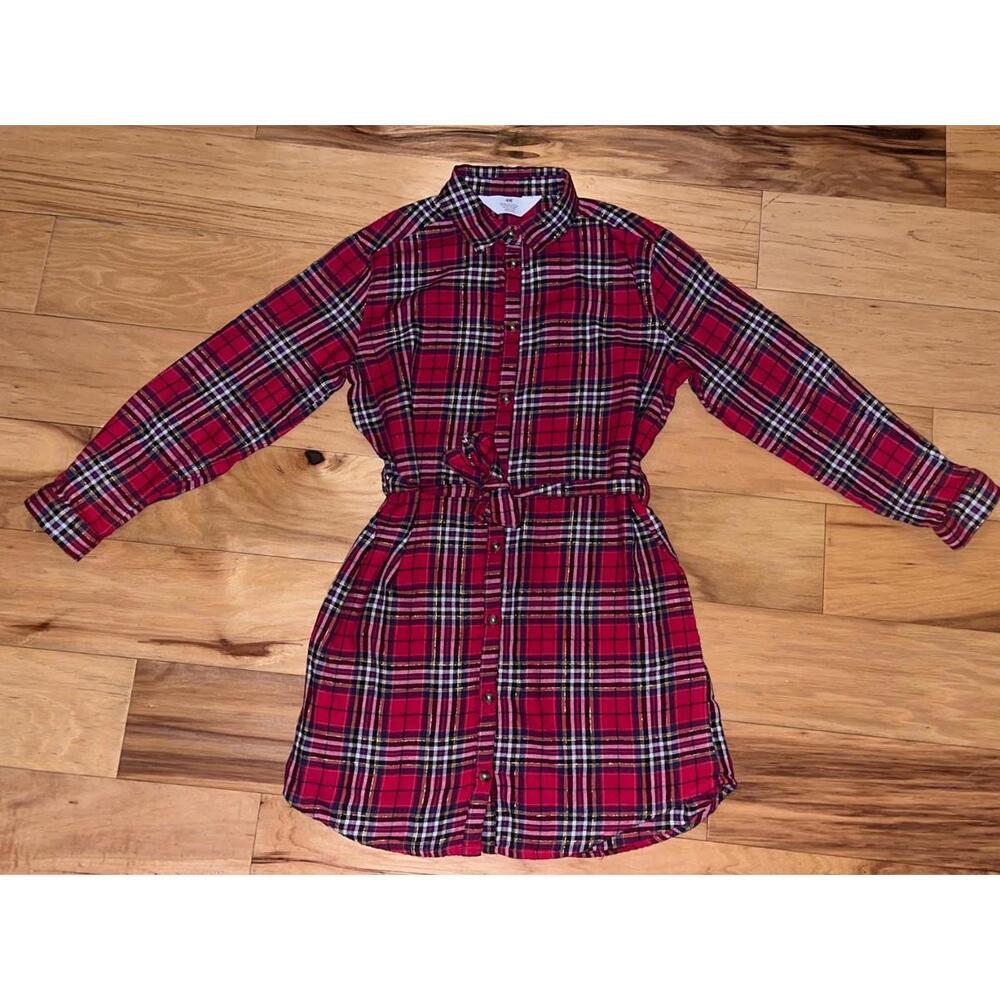 H&M GIRLS RED FLANNEL DRESS SIZE 10 EXCELLENT COND LD9